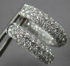 LARGE 2.95CT DIAMOND 14KT WHITE GOLD INSIDE OUT MULTI ROW HOOP HANGING EARRINGS