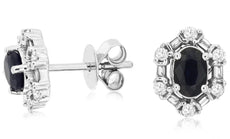 1.50CT DIAMOND & AAA SAPPHIRE 14KT WHITE GOLD 3D OVAL ROUND & BAGUETTE EARRINGS