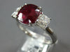 LARGE 4.14CT DIAMOND & AAA RUBY 18KT WHITE GOLD CUSHION 3 STONE ENGAGEMENT RING