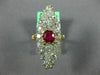 ANTIQUE EXTRA LARGE 4.25CT OLD MINE DIAMOND & AAA RUBY 18KT 2 TONE GOLD FUN RING