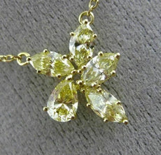 ESTATE GIA 1.57CT WHITE & FANCY YELLOW DIAMOND 18KT YELLOW GOLD FLOWER NECKLACE