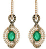 2.62CT WHITE & MOCHA DIAMOND & AAA EMERALD 14KT ROSE GOLD OVAL HANGING EARRINGS