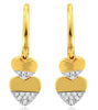 .07CT DIAMOND 14KT YELLOW GOLD 3D DOUBLE HEART LOVE LEVERBACK HANGING EARRINGS