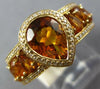WIDE 2.38CT DIAMOND & AAA CITRINE 14KT YELLOW GOLD PEAR SHAPE & ROUND BEZEL RING