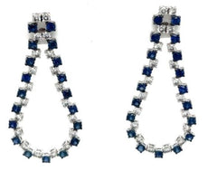 5.53CT DIAMOND & AAA SAPPHIRE 18KT WHITE GOLD 3D OPEN TEAR DROP HANGING EARRINGS