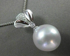 ESTATE LARGE .06CT DIAMOND 14KT WHITE GOLD 3D AAA SOUTH SEA PEARL FLOWER PENDANT