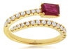 1.08CT DIAMOND & AAA RUBY 14KT YELLOW GOLD EMERALD CUT & ROUND CRISS CROSS RING