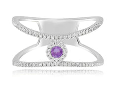 .24CT DIAMOND & AAA PINK SAPPHIRE 14KT WHITE GOLD 3D FLOWER DOUBLE BAND FUN RING