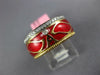 WIDE .30CT DIAMOND & RED ENAMEL 18K YELLOW GOLD A INITIAL MULTI LEAF ETOILE RING