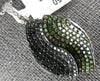 ESTATE 1.35CT BLACK & GREEN DIAMOND 18K WHITE GOLD MULTI ROW DOUBLE LEAF PENDANT