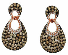 1.89CT WHITE & CHOCOLATE FANCY DIAMOND 14KT ROSE GOLD LOVE KNOT HANGING EARRINGS