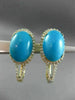 ESTATE 7.79CT DIAMOND & TURQUOISE 14K YELLOW GOLD HALO FILIGREE HANGING EARRINGS