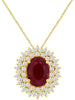 LARGE 1.53CT DIAMOND & AAA RUBY 14K YELLOW GOLD 3D OVAL & ROUND FLOATING PENDANT