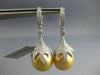 ESTATE LARGE .65CT DIAMOND & AAA GOLDEN SOUTH SEA PEARL 18K WHITE GOLD HANGING EARRINGS