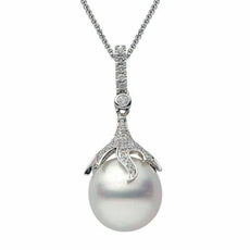 .32CT DIAMOND & AAA SOUTH SEA PEARL 18KT WHITE GOLD 3D PAVE BEZEL LEAF PENDANT