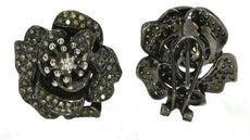 LARGE 1.91CT MULTI COLOR DIAMOND 18KT BLACK GOLD 3D FLOWER ROSE CLIP ON EARRINGS