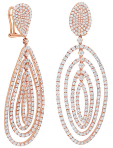 LARGE 10.55CT DIAMOND 18K ROSE GOLD 3D MULTI OVAL TEAR DROP FUN HANGING EARRINGS