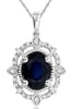 1.59CT DIAMOND & AAA SAPPHIRE 14KT WHITE GOLD OVAL FLOWER FUN FLOATING PENDANT