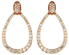 .97CT DIAMOND 14K ROSE GOLD ROUND OPEN TEAR DROP GRADUATING FUN HANGING EARRINGS