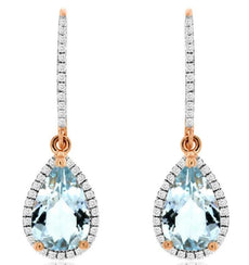 2.32CT DIAMOND & AAA AQUAMARINE 14KT WHITE ROSE GOLD PEAR SHAPE HANGING EARRINGS