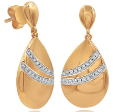 .13CT DIAMOND 14KT ROSE GOLD 3D CLASSIC 2 ROW TEAR DROP FUN HANGING EARRINGS