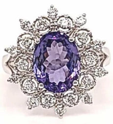 WIDE 3.63CT DIAMOND & AAA TANZANITE 18K WHITE GOLD 3D OVAL & ROUND FILIGREE RING