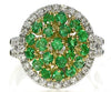 WIDE 1.55CT DIAMOND & AAA EMERALD 18K 2 TONE GOLD 3D ROUND CLUSTER CIRCULAR RING