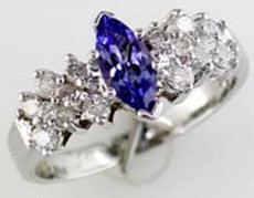 1.0CT DIAMOND & AAA TANZANITE 14KT WHITE GOLD MARQUISE & ROUND FRIENDSHIP RING
