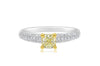 .76CT WHITE & CANARY DIAMOND 14KT 2 TONE GOLD 3D CUSHION & ROUND ENGAGEMENT RING
