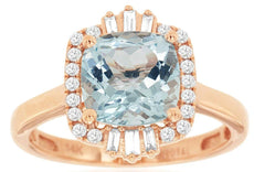 2.11CT DIAMOND & AAA AQUAMARINE 14KT ROSE GOLD CUSHION & ROUND SQUARE FUN RING