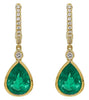 ESTATE 5.43CT DIAMOND & AAA EMERALD 18KT YELLOW GOLD PEAR SHAPE & ROUND EARRINGS