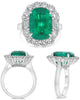 LARGE 9.07CT DIAMOND & AAA EMERALD PLATINUM 3D CUSHION ROUND & EMERALD CUT RING