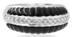 ESTATE WIDE .30CT DIAMOND & AAA BLACK ONYX 14KT WHITE GOLD 3D UNISEX FUN RING