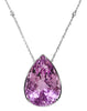 LARGE 100.62CT DIAMOND & AAA KUNZITE 18KT WHITE GOLD 3D PEAR SHAPE LOVE NECKLACE