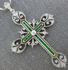 ANTIQUE LARGE 1.5CT ROSE CUT &OLD MINE DIAMOND & EMERALD 14K WHITE GOLD NECKLACE