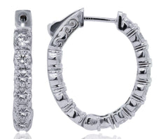 ESTATE 3CT DIAMOND 14KT WHITE GOLD CLASSIC INSIDE OUT OVAL HOOP HANGING EARRINGS