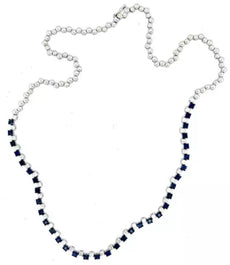 5.23CT DIAMOND & AAA SAPPHIRE 18KT WHITE GOLD ROUND & PRINCESS TENNIS NECKLACE