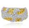 1.75CT DIAMOND & AAA YELLOW SAPPHIRE 14KT WHITE GOLD MULTI ROW FILIGREE FUN RING