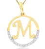 .02CT DIAMOND 14KT 2 TONE GOLD CLASSIC M INITIAL CIRCULAR FUN FLOATING PENDANT