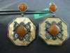 ANTIQUE .67CT DIAMOND & ORANGE AVENTURINE 18KT TRI COLOR GOLD FILIGREE EARRINGS