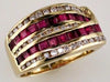 WIDE .75CT DIAMOND & AAA RUBY 14KT YELLOW GOLD 3D MULTI ROW CRISS CROSS FUN RING