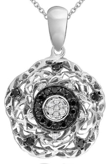 .29CT WHITE & BLACK DIAMOND 14KT WHITE GOLD FLOWER OCTAGON FUN FLOATING PENDANT