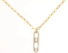 .20CT DIAMOND 14KT YELLOW GOLD ROUND PAPERCLIP PAST PRESENT FUTURE FUN NECKLACE