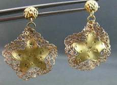 ESTATE LARGE 14KT YELLOW & ROSE GOLD CIRCLE STAR FILIGREE HANGING EARRINGS #1682