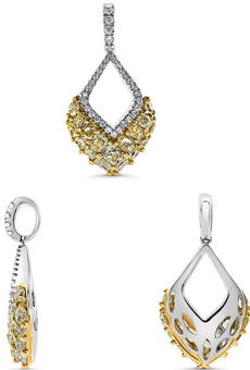 2.50CT WHITE & FANCY YELLOW DIAMOND 18KT 2 TONE GOLD ROUND & MULTI SHAPE PENDANT