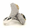 EXTRA LARGE 9.93CT WHITE FANCY YELLOW DIAMOND & AAA EMERALD 18K 2 TONE GOLD RING