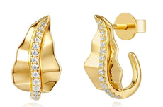 ESTATE .15CT DIAMOND 14KT YELLOW GOLD CLASSIC LEAF UMBRELLA FUN HANGING EARRINGS