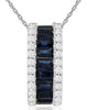 1.13CT DIAMOND & AAA SAPPHIRE 14KT WHITE GOLD 3D EMERALD CUT & ROUND BAR PENDANT
