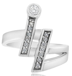 WIDE .25CT DIAMOND 14KT WHITE GOLD 3D MULTI ROW CRISS CROSS SOLITAIRE FUN RING