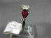 ESTATE 1.90CT DIAMOND & AAA RUBY PLATINUM PEAR SHAPE THREE STONE ENGAGEMENT RING